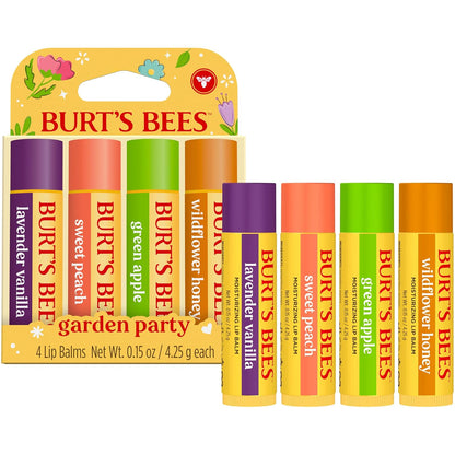 Burt's Bees Moisturizing Lip Balm 4-Pack – Mother's Day Gift for Mom, Themed Lip Care Set with 24-Hour Hydration