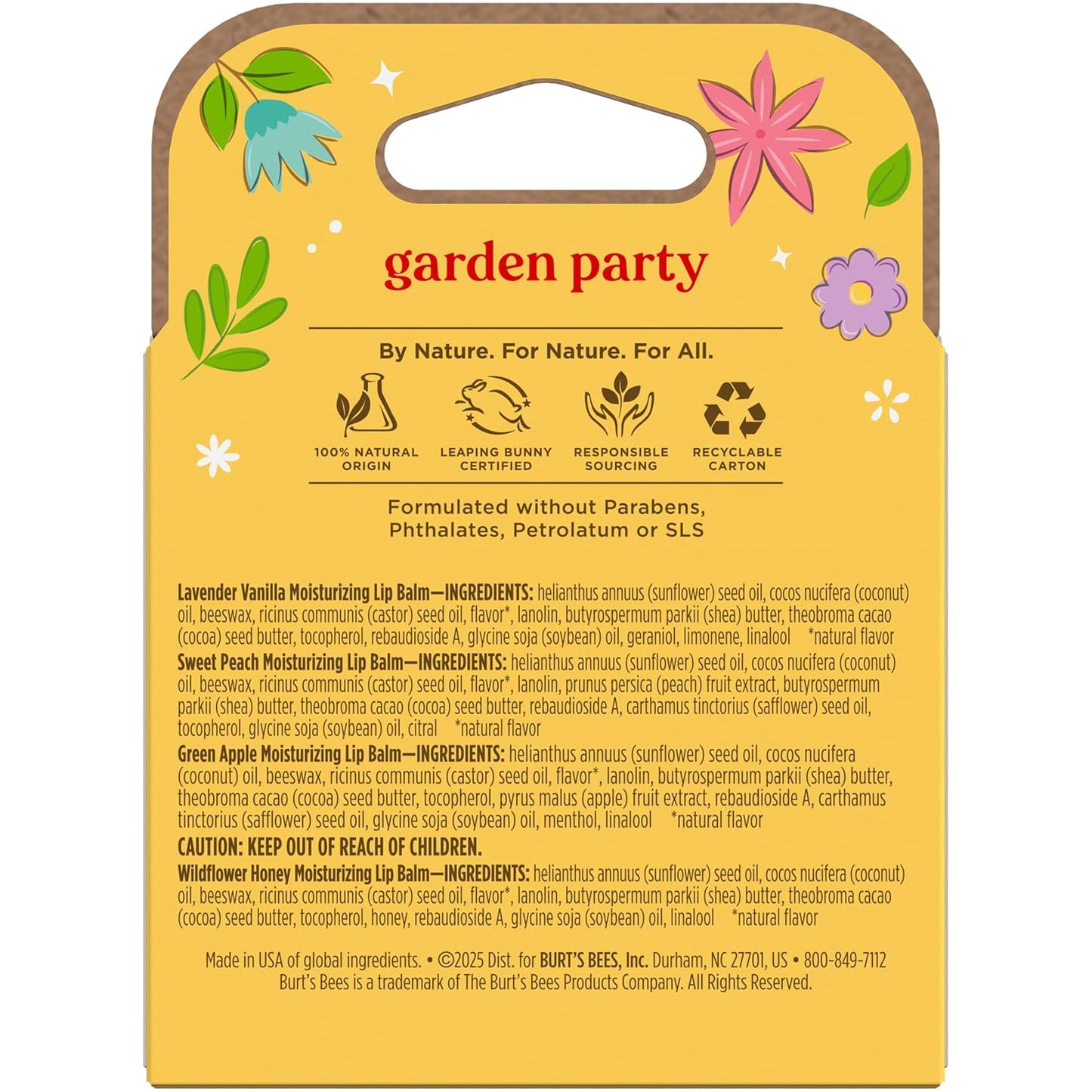 Burt's Bees Moisturizing Lip Balm 4-Pack – Mother's Day Gift for Mom, Themed Lip Care Set with 24-Hour Hydration