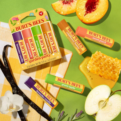 Burt's Bees Moisturizing Lip Balm 4-Pack – Mother's Day Gift for Mom, Themed Lip Care Set with 24-Hour Hydration