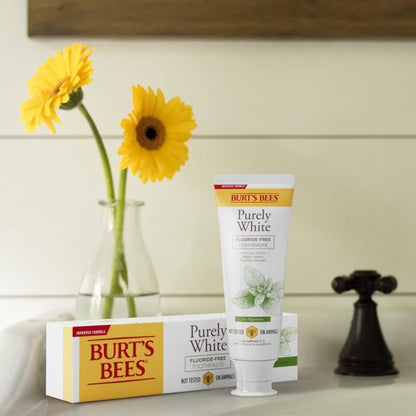 Burt's Bees Purely White Fluoride-Free Toothpaste – Zen Peppermint for a Mindful Morning Oral Care Ritual, 4.7 oz