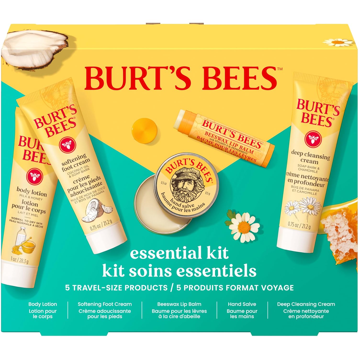 Burt's Bees Self-Care Set – 5-Piece Nightly Skincare Ritual for the Bathroom Counter