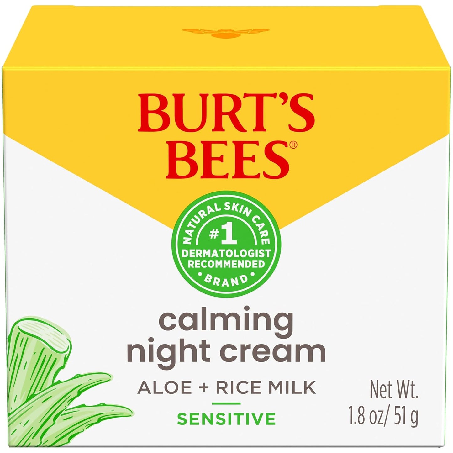 Burt's Bees Sensitive Skin Calming Night Cream – Fragrance-Free Aloe and Rice Milk PM Moisturizer for a Mindful Bedtime Skincare Ritual