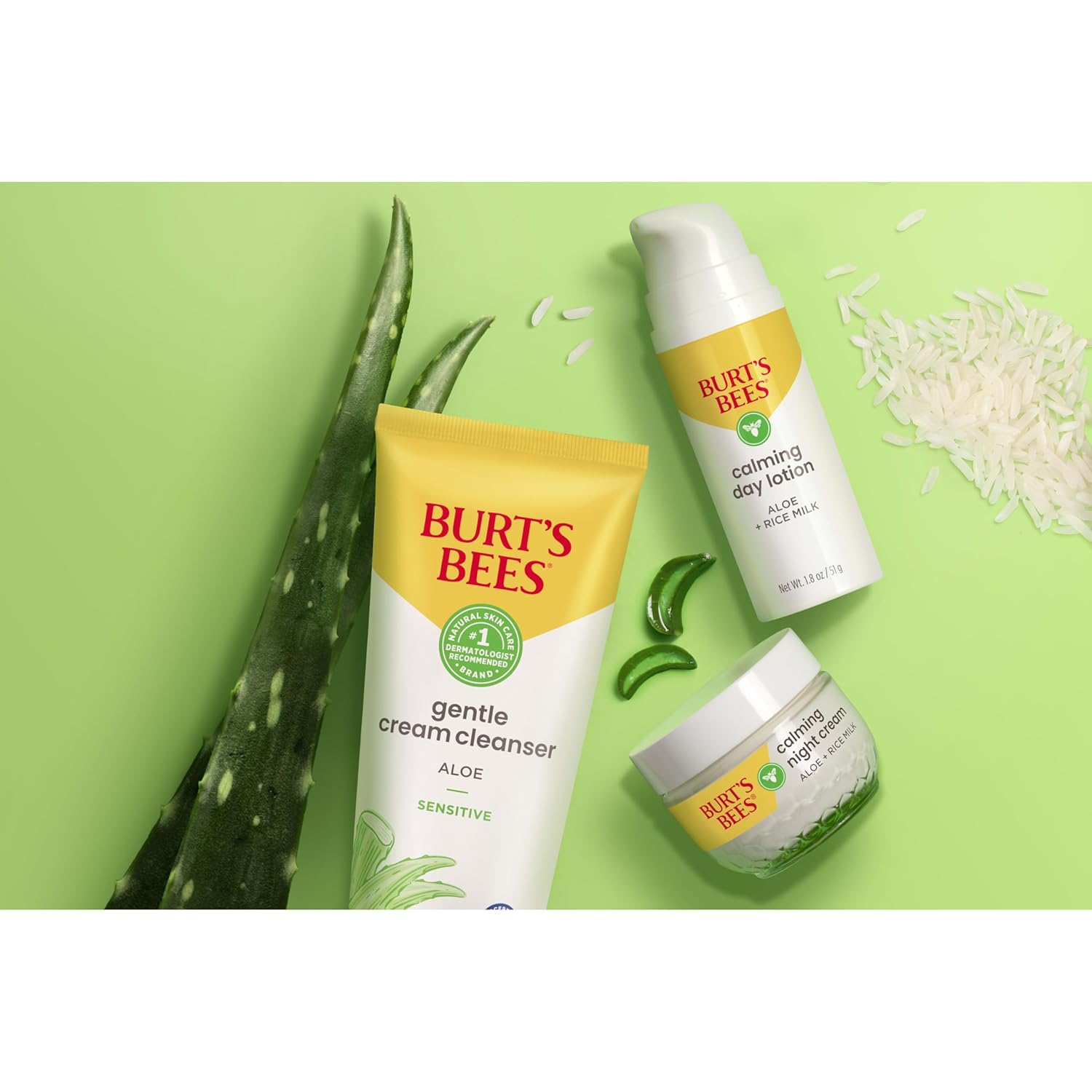 Burt's Bees Sensitive Skin Calming Night Cream – Fragrance-Free Aloe and Rice Milk PM Moisturizer for a Mindful Bedtime Skincare Ritual