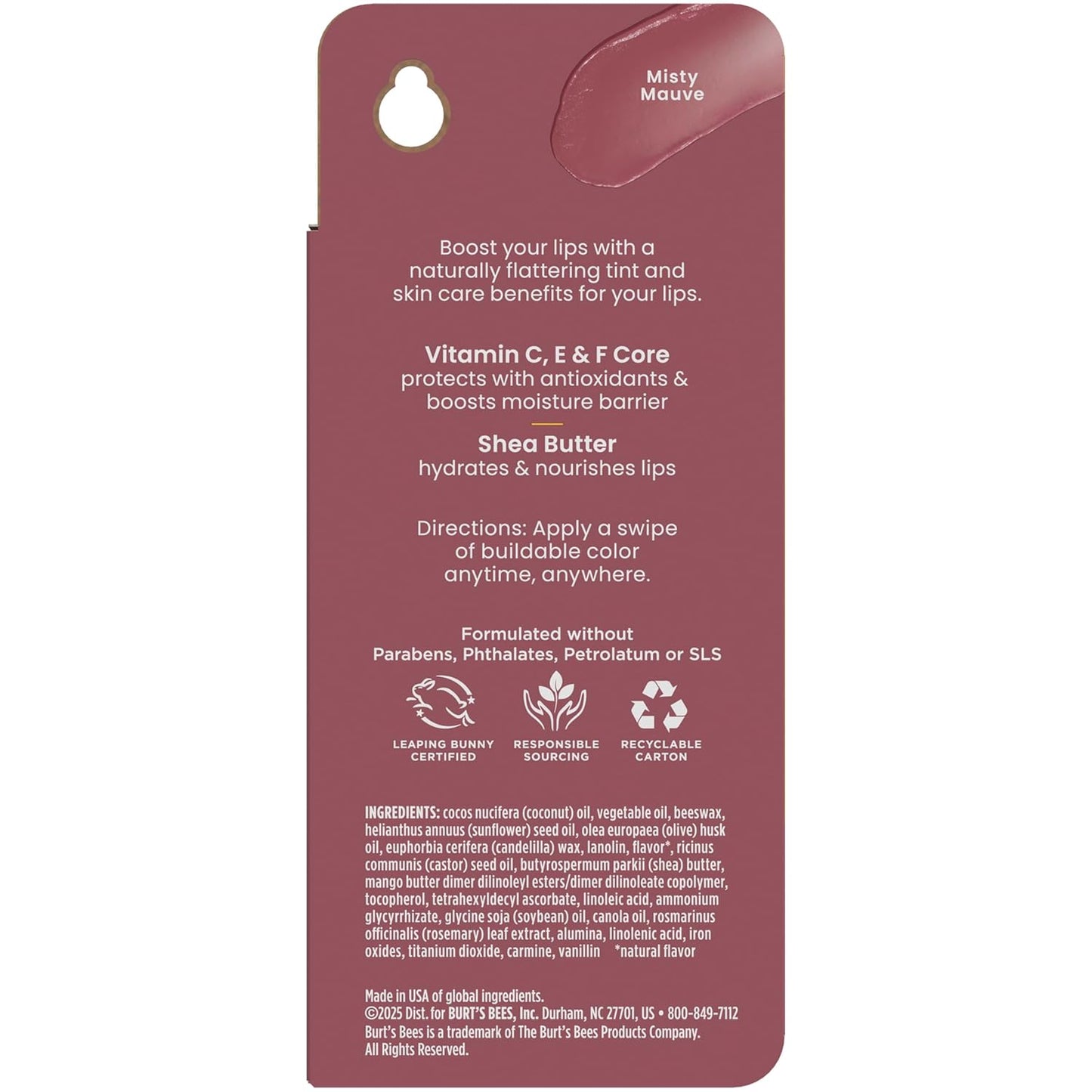 Burt's Bees Tinted Boosted Balm – Clean-Ingredient Lip Balm Free of Parabens and Phthalates, Sensitive-Lip Safe Tint