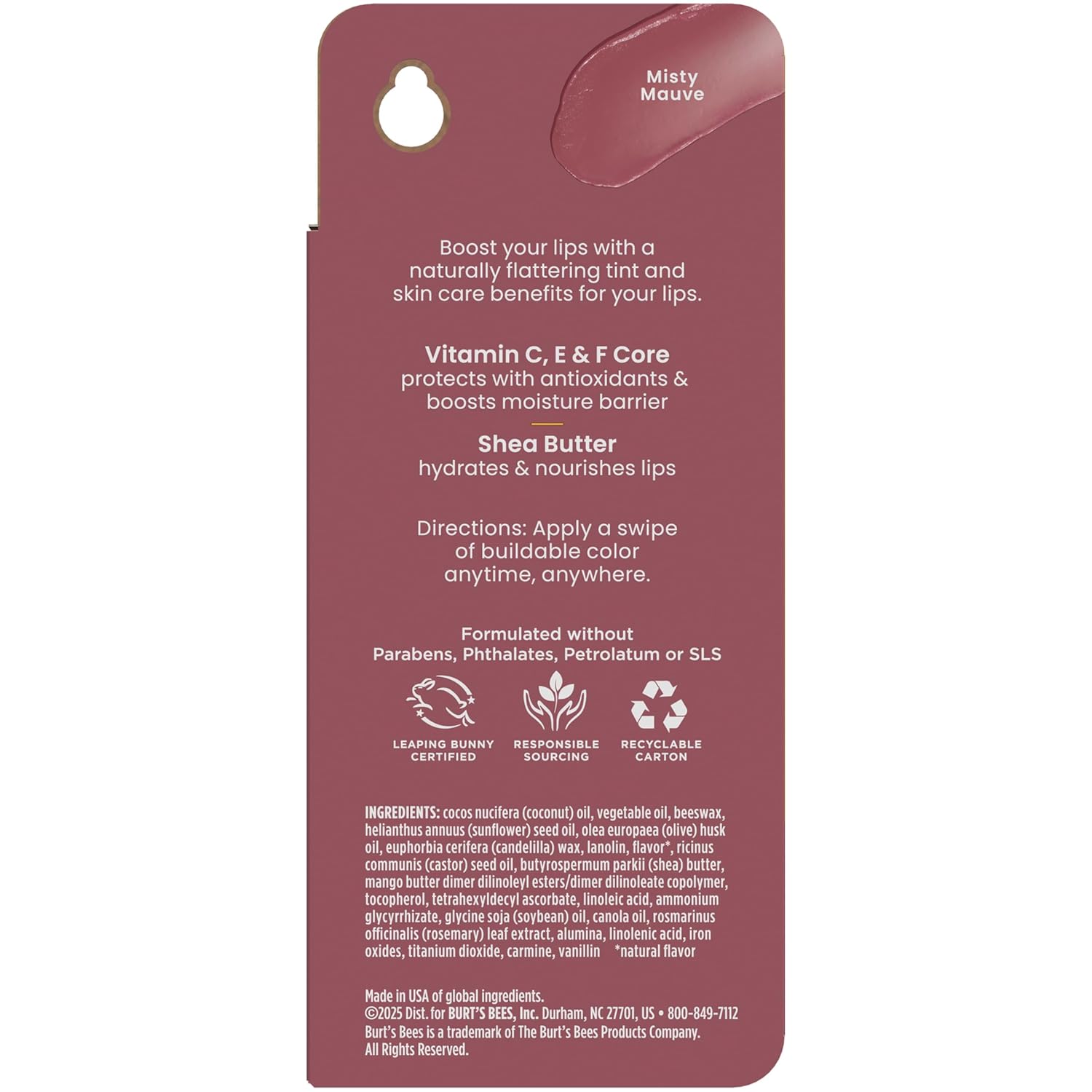 Burt's Bees Tinted Boosted Balm – Clean-Ingredient Lip Balm Free of Parabens and Phthalates, Sensitive-Lip Safe Tint
