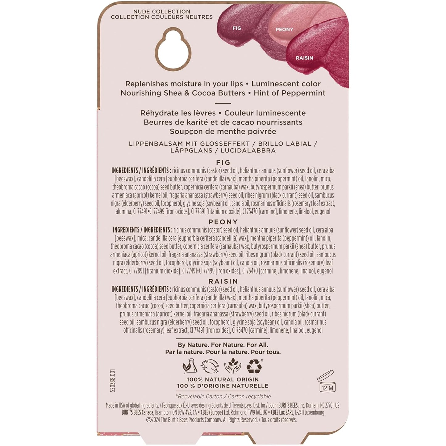 Burt's Bees Tinted Lip Shimmer 3-Pack – Travel-Friendly Lip Care for Carry-On and Weekend Getaways