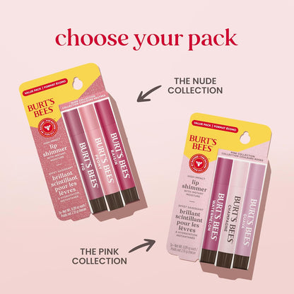 Burt's Bees Tinted Lip Shimmer 3-Pack – Travel-Friendly Lip Care for Carry-On and Weekend Getaways
