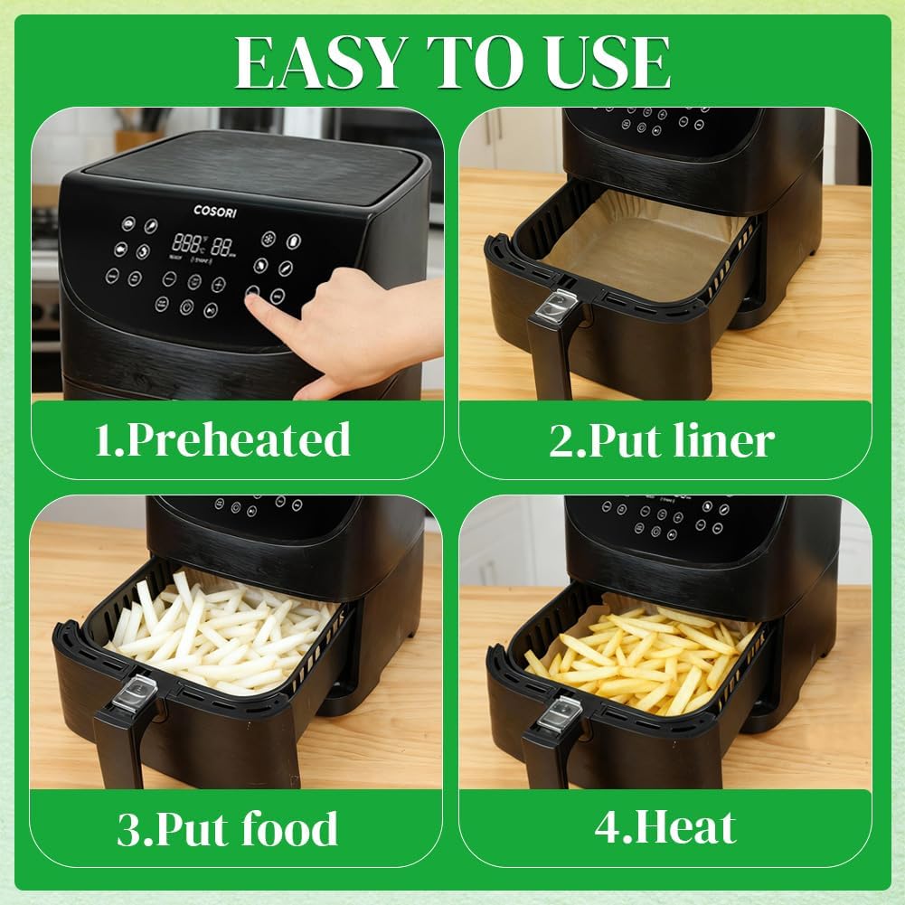 BYKITCHEN 8in Square Disposable Air Fryer Liners 300PCS – Thoughtful Housewarming Gift for New Homeowners, Parchment Paper for 5-8 QT Fryers