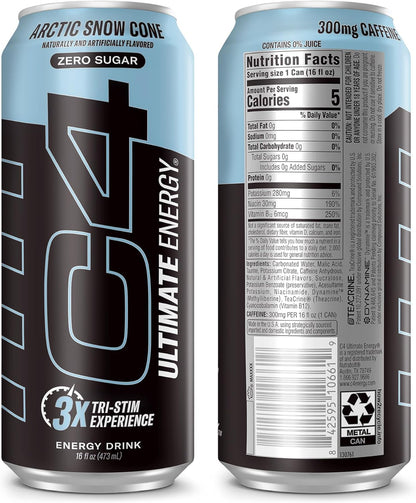 C4 Ultimate Sugar Free Energy Drink for Late Night Study Sessions and Deep Coding Focus, 16oz Cans Pack of 12