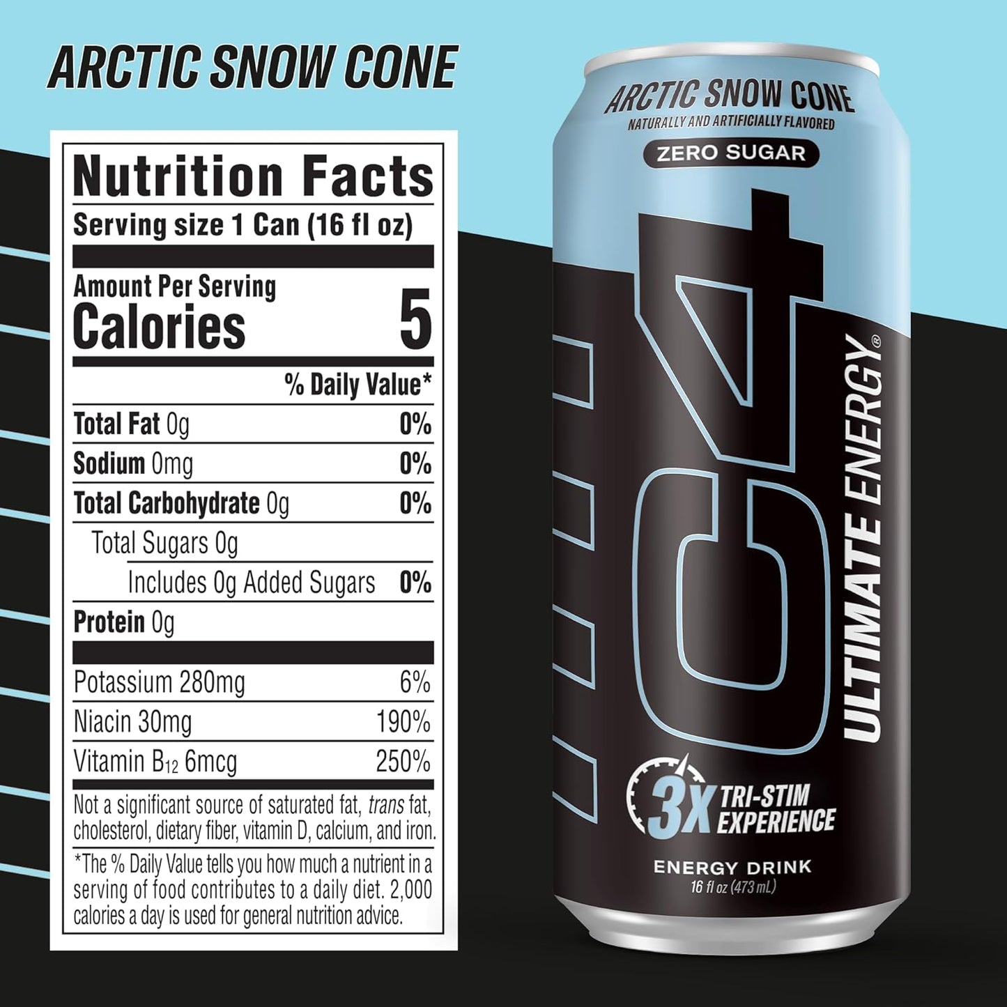 C4 Ultimate Sugar Free Energy Drink for Late Night Study Sessions and Deep Coding Focus, 16oz Cans Pack of 12