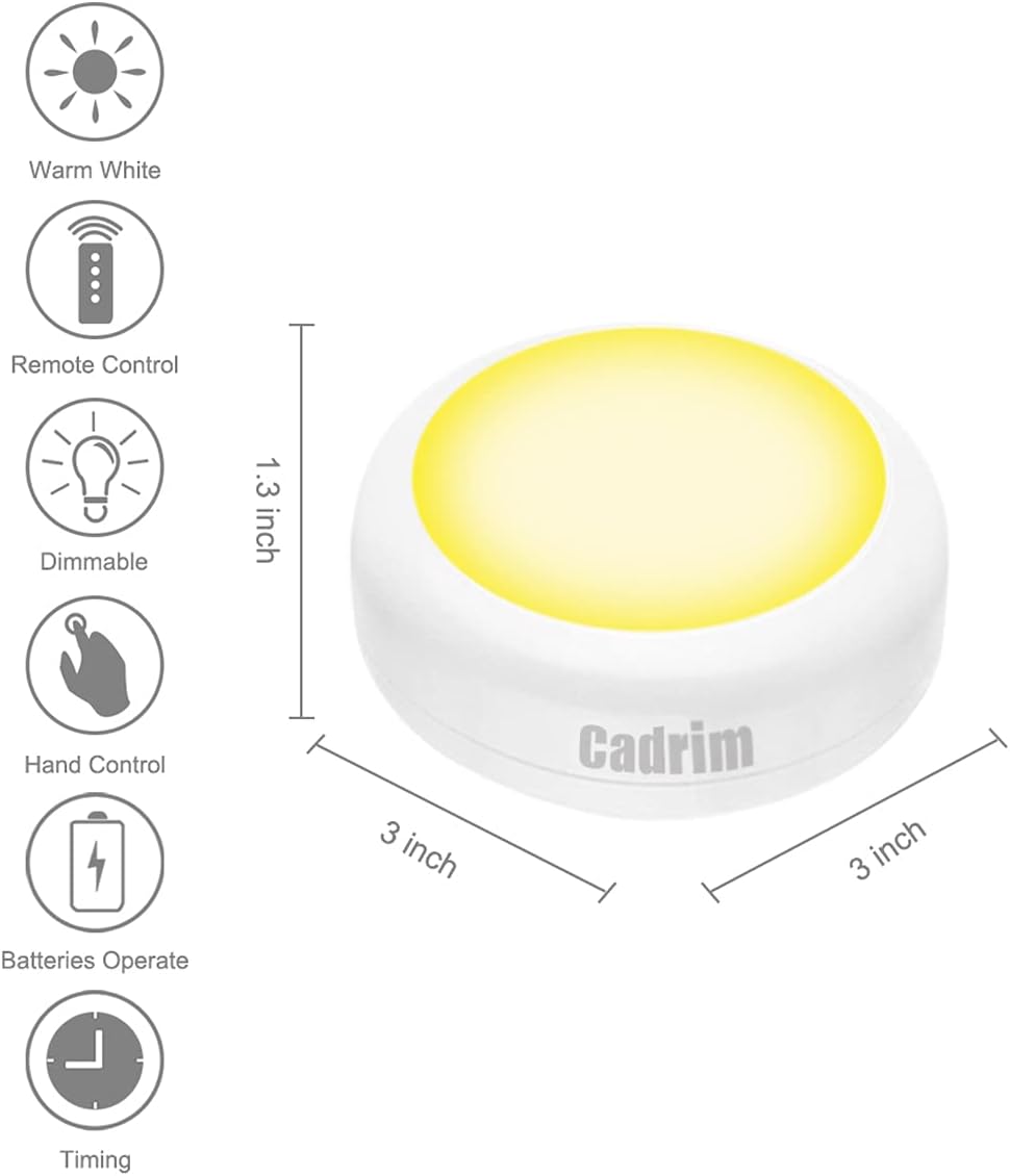Cadrim Puck Lights - Child Safe Battery Nightlight for Nursery, Playroom, and Bathroom Trips
