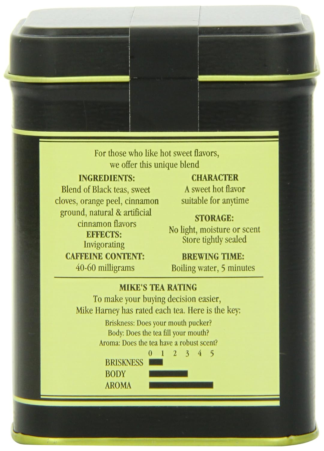 caffeinated, medium-bodied black tea suitable for breakfast or afternoon use