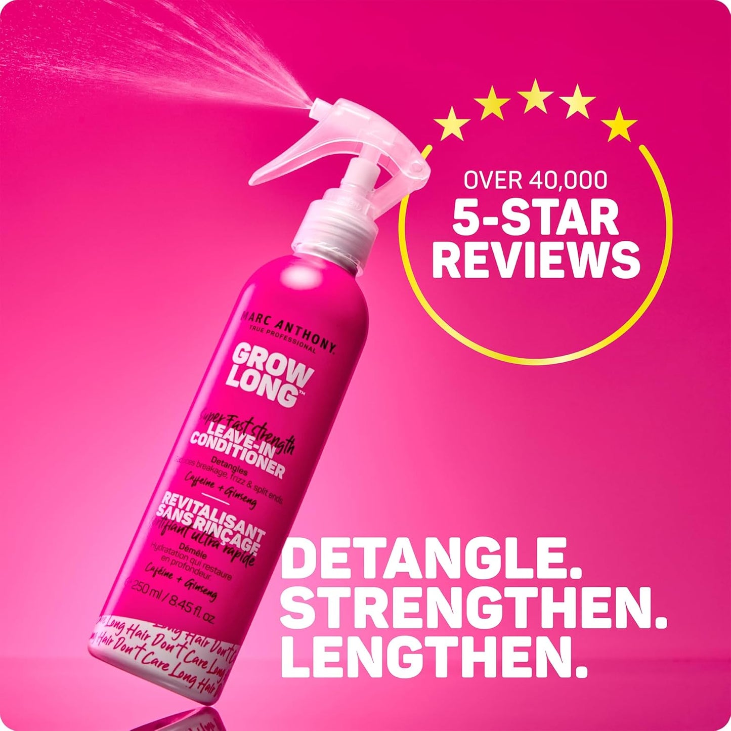 caffeine, ginseng, and vitamin e blend to strengthen strands and reduce breakage