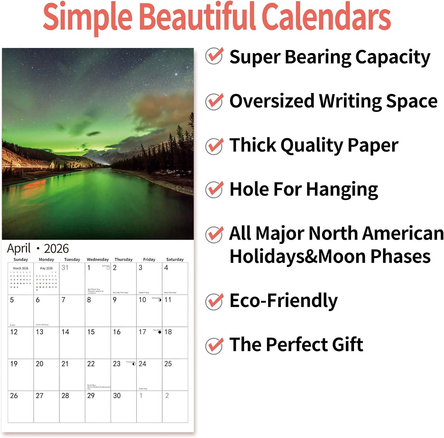 Calendars by LA Calendars 2026 Wall Calendar – Minimalist Home Planner, Clean Grid Layout with Neutral Themes