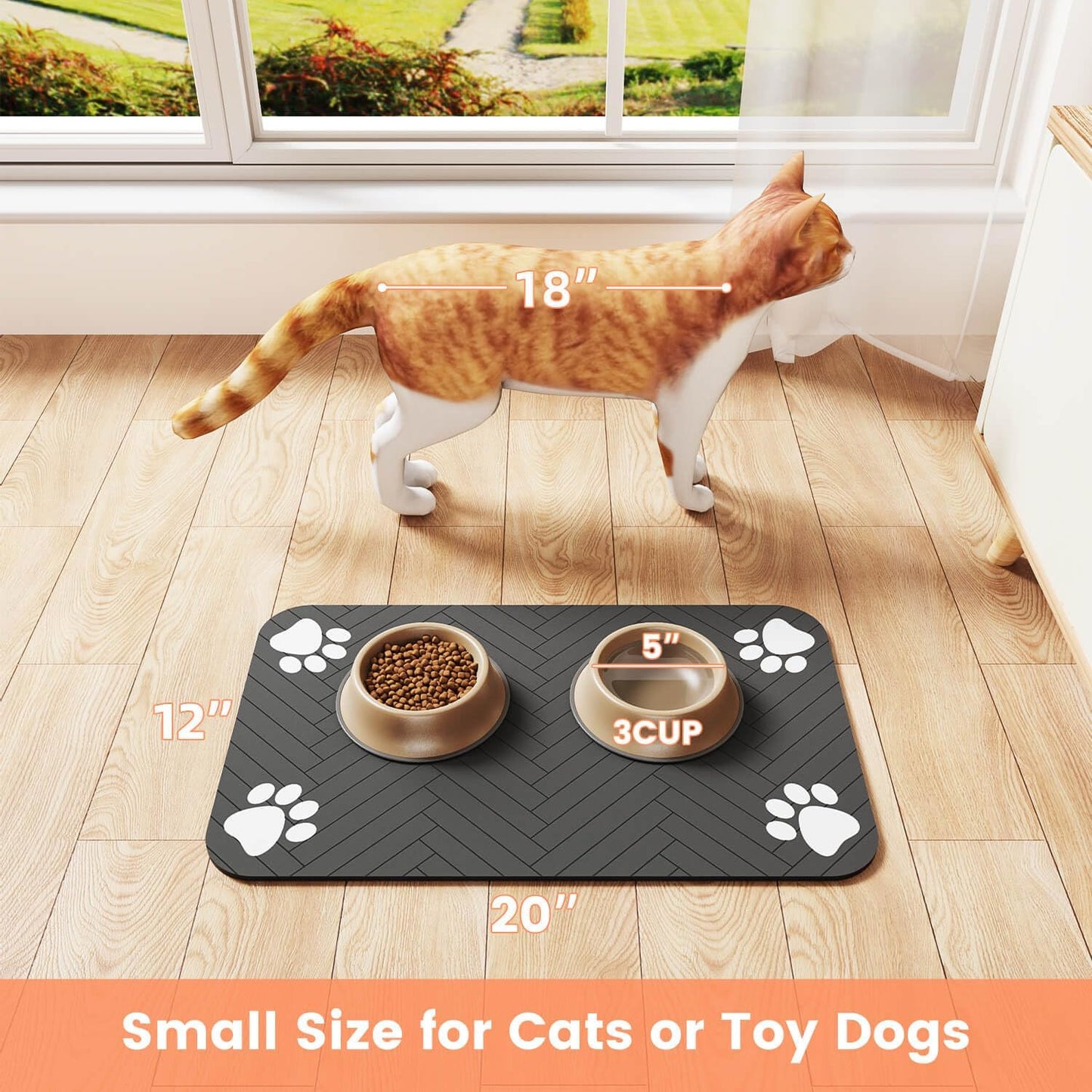 Calming Pet Feeding Station Mat for Stress-Free Mealtimes, Absorbent Placemat in Striped Dark Gray