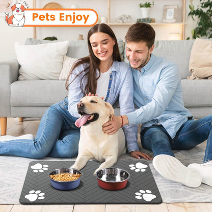 Calming Pet Feeding Station Mat for Stress-Free Mealtimes, Absorbent Placemat in Striped Dark Gray