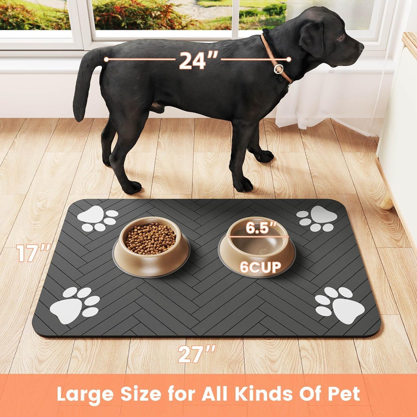 Calming Pet Feeding Station Mat for Stress-Free Mealtimes, Absorbent Placemat in Striped Dark Gray