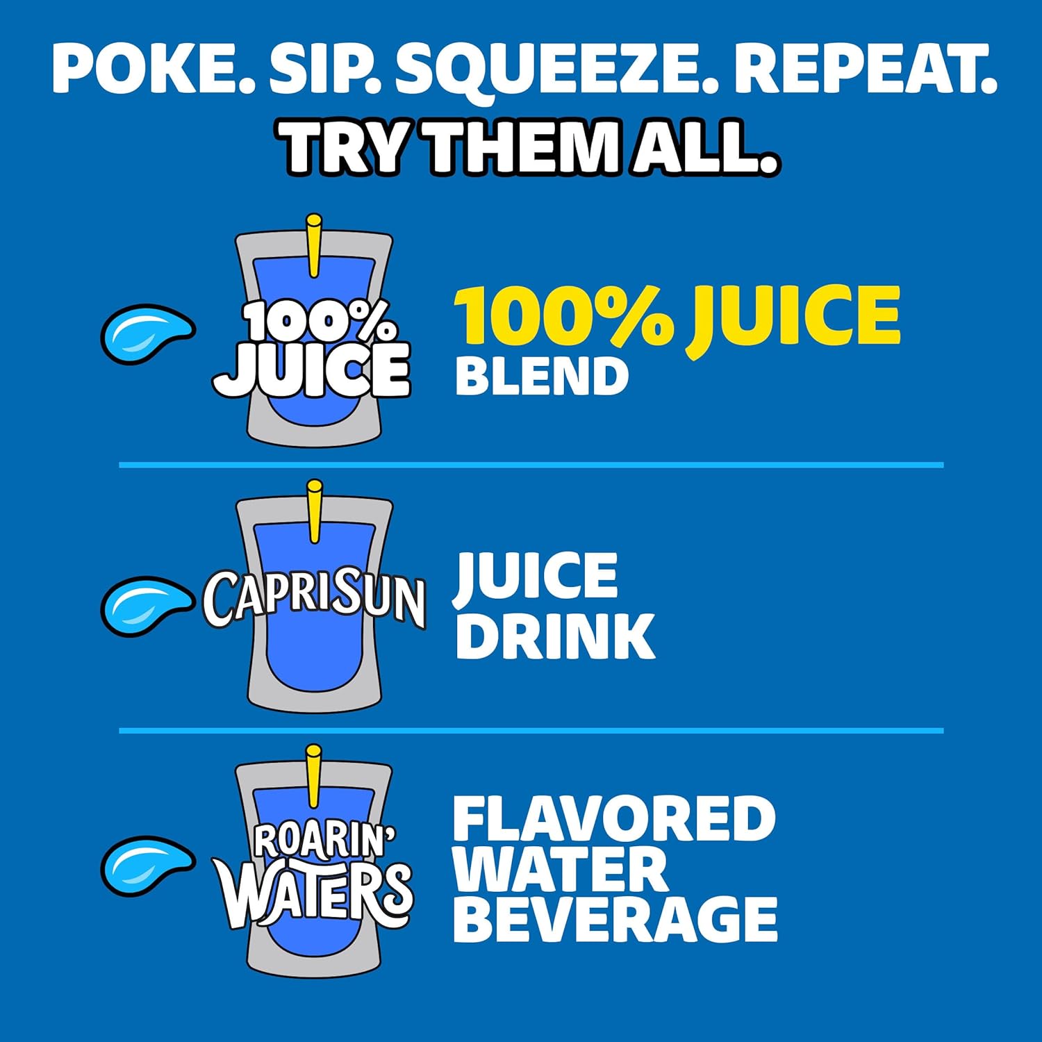 Capri Sun 100% Juice Variety Pack for Kids Lunch Boxes – 40 No-Added-Sugar Fruit Punch Pouches for School and Daycare