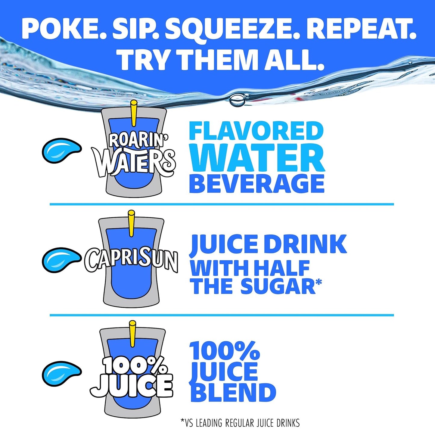 Capri Sun Roarin' Waters Tropical Punch – Kids Lunchbox Drink Pouches, 40 ct Bulk Pack for School