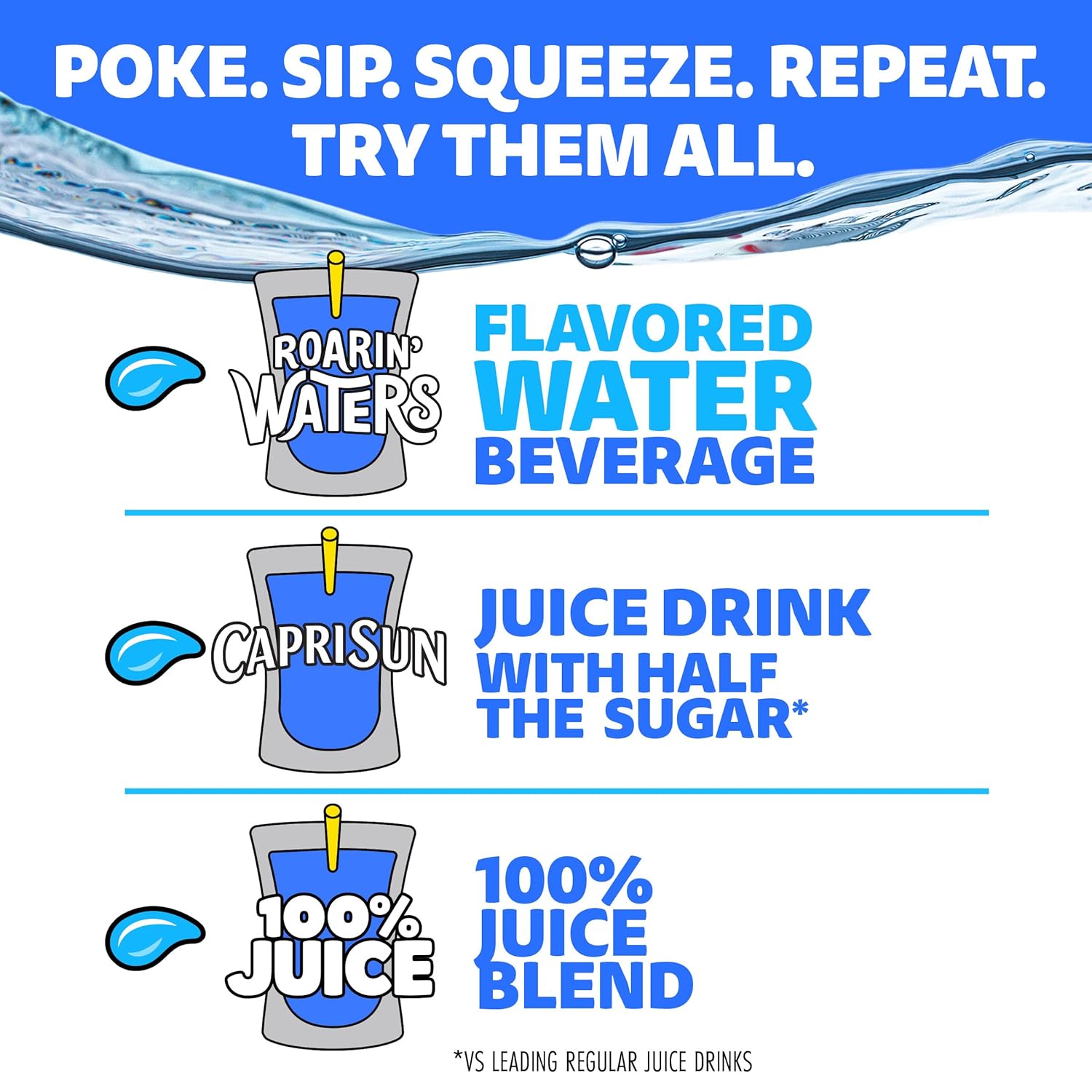 Capri Sun Roarin' Waters Tropical Punch – Kids Lunchbox Drink Pouches, 40 ct Bulk Pack for School