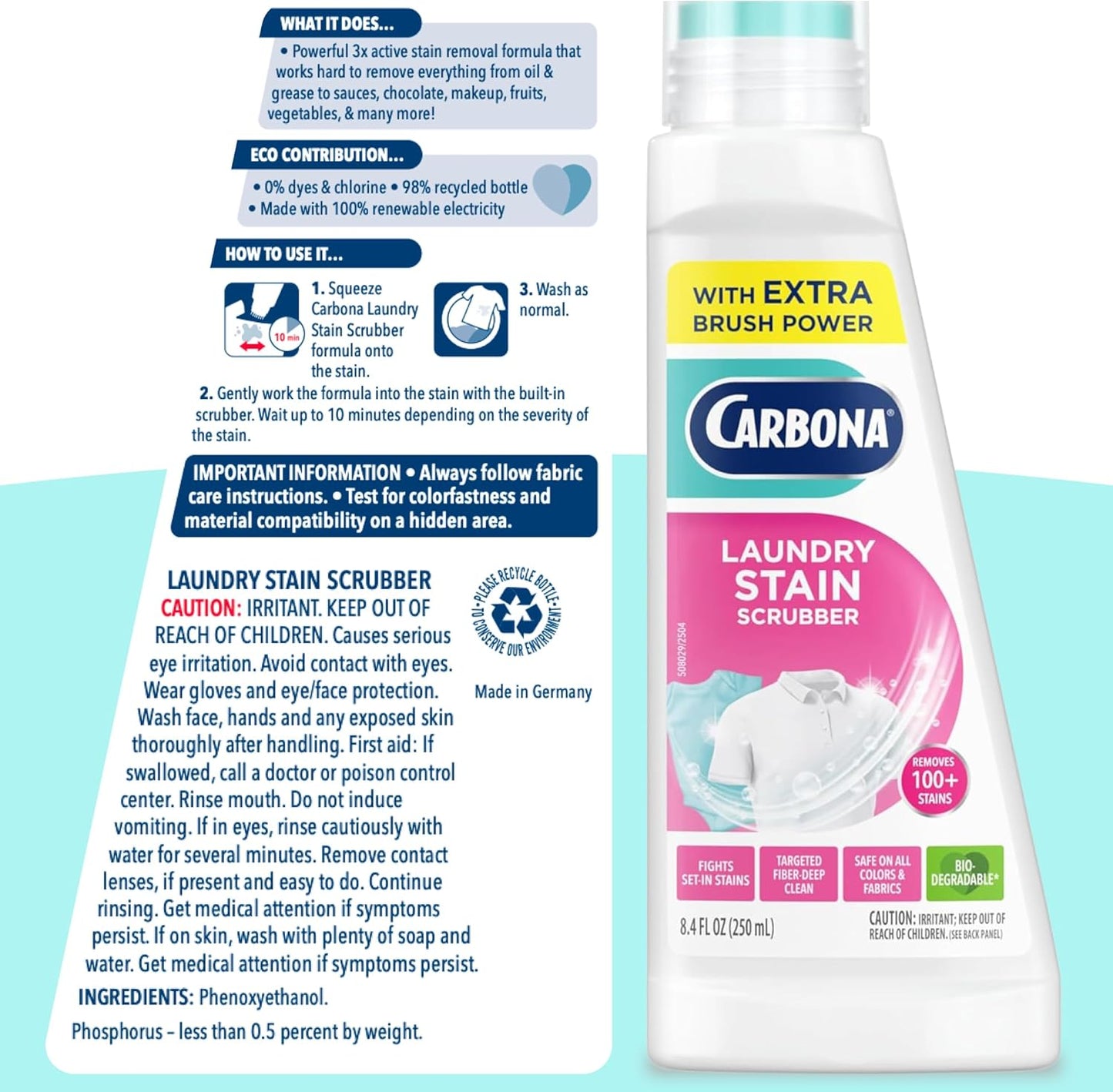 Carbona Laundry Stain Scrubber & Remover – Home Office Wardrobe Pre-Treat for Coffee, Lunch, and Pen Stains on Workwear