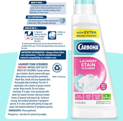 Carbona Laundry Stain Scrubber & Remover – Home Office Wardrobe Pre-Treat for Coffee, Lunch, and Pen Stains on Workwear