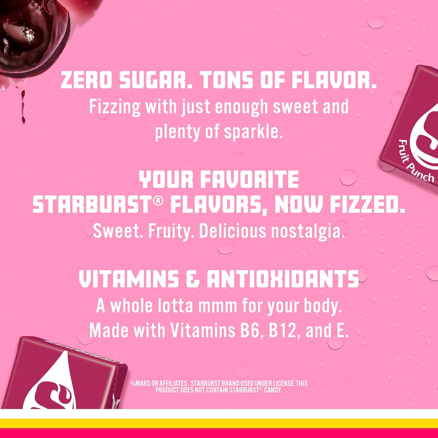 carbonated sparkling water base with bold starburst-inspired flavor profiles