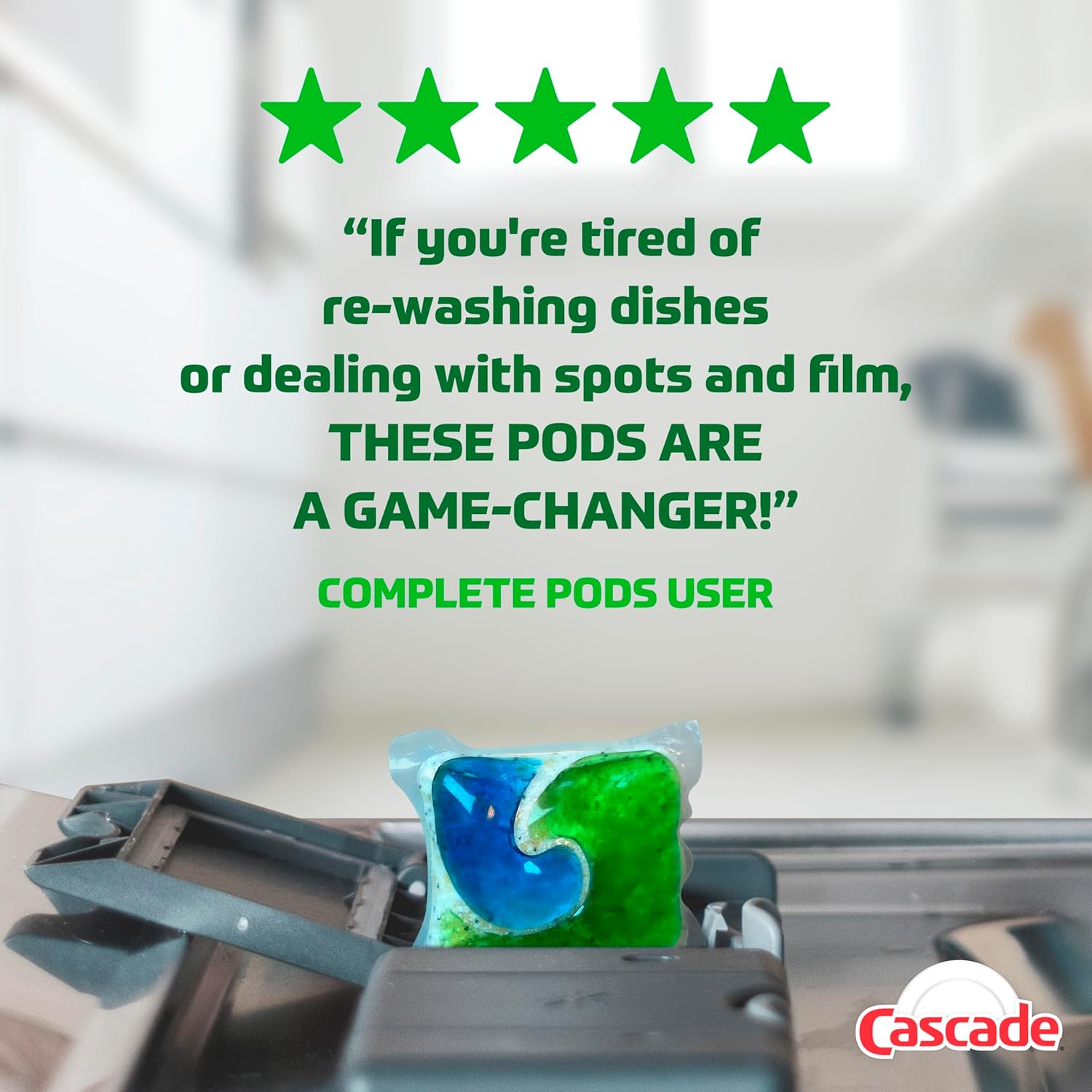 Cascade Complete ActionPacs – Home Office Kitchen Cleanup, Fast Dishwasher Detergent for Busy Professionals
