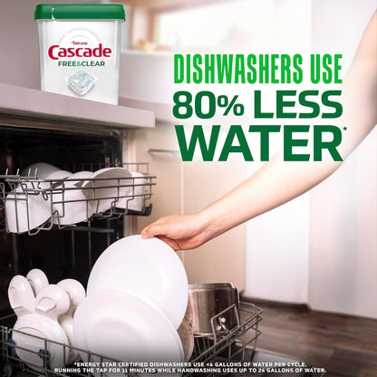 Cascade Free & Clear Dishwasher Pods – Family-Safe Dishwashing, No Dyes No Chlorine 62ct