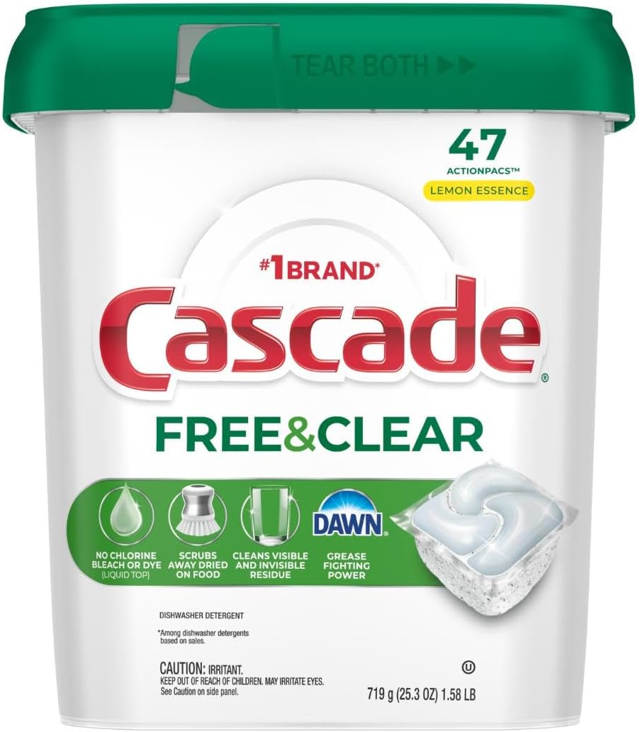 Cascade Free & Clear Dishwasher Pods for Busy Professional Kitchens, No-Pre-Rinse Wash That Saves 10–15 Minutes