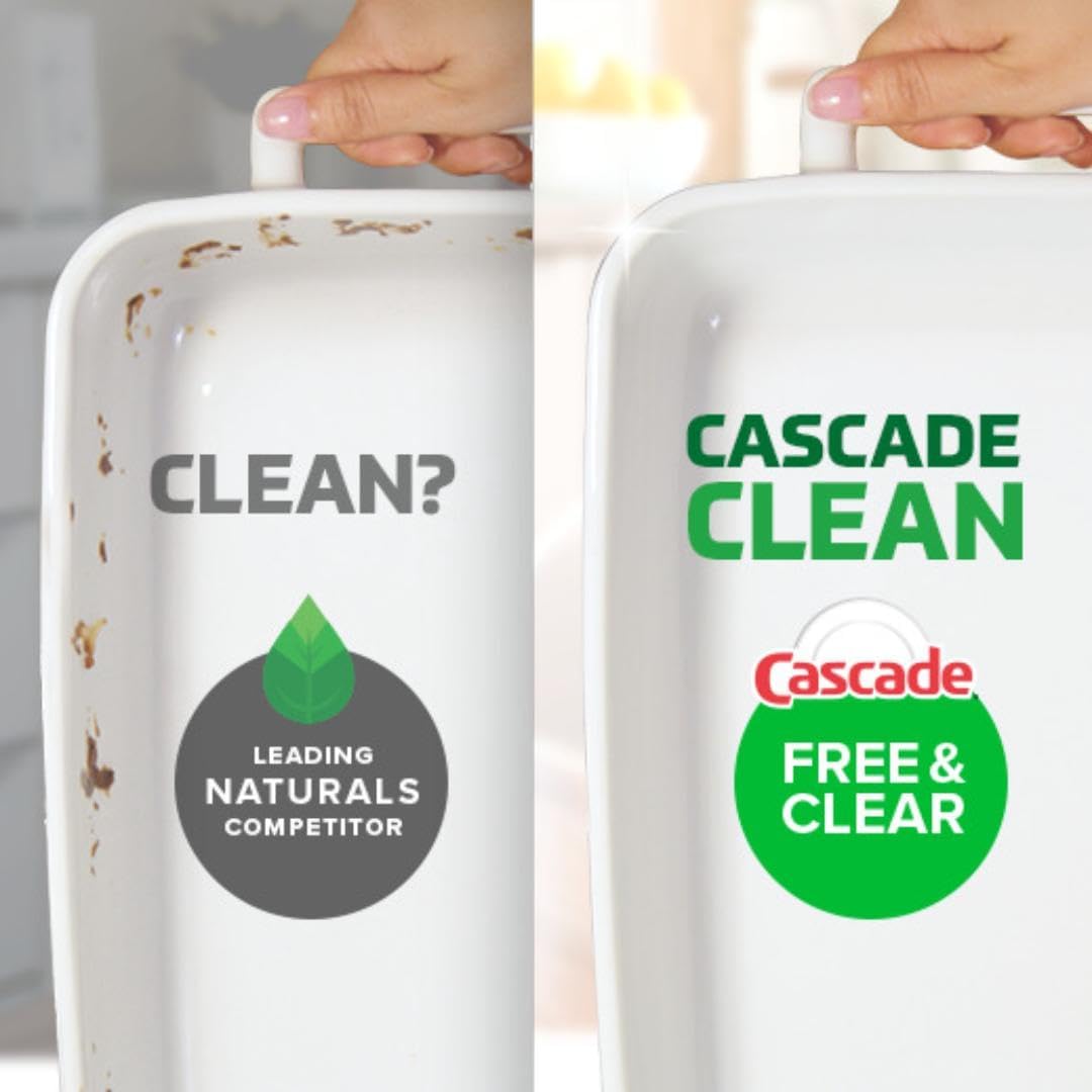 Cascade Free & Clear Dishwasher Pods for Busy Professional Kitchens, No-Pre-Rinse Wash That Saves 10–15 Minutes