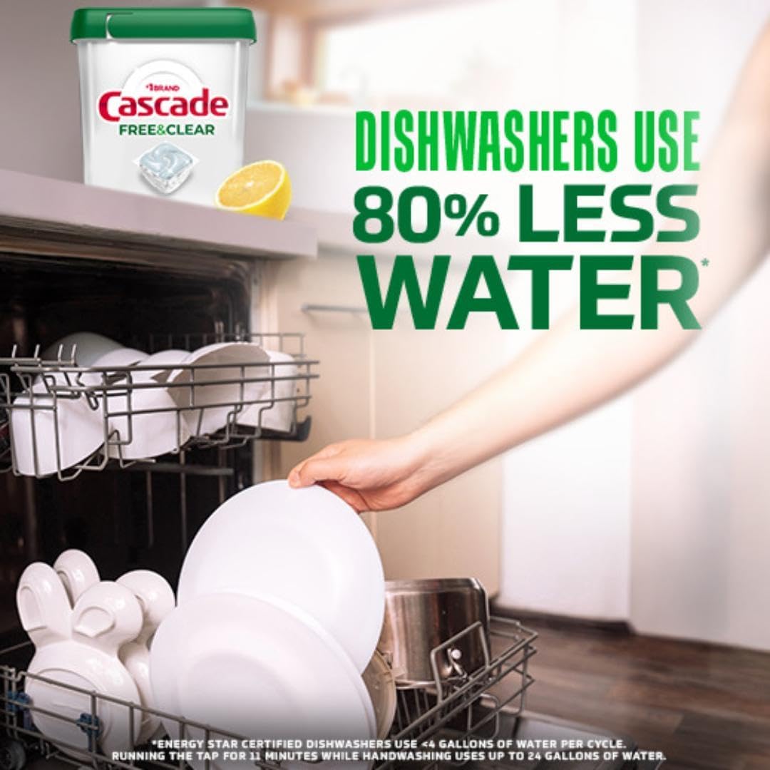 Cascade Free & Clear Dishwasher Pods for Busy Professional Kitchens, No-Pre-Rinse Wash That Saves 10–15 Minutes