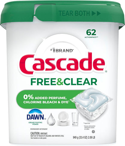 Cascade Free & Clear Dishwasher Pods – Wellness Kitchen Care, Fragrance-Free Daily Dish Soap