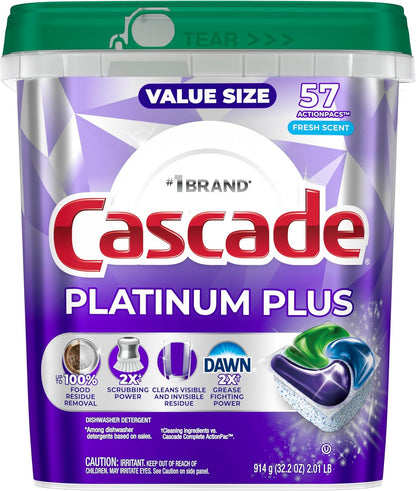 Cascade Platinum Plus Dishwasher Pods for Post-Entertaining Cleanup, Spotless Glassware After Dinner Parties