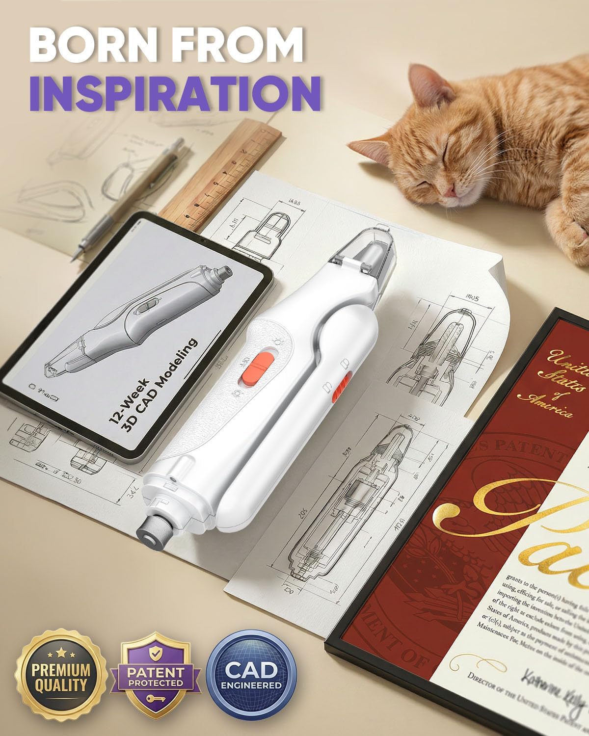 CATPICK 2-in-1 Cat & Dog Nail Clippers with Grinder and Dual LED Lights – Sleek Neutral-Tone Pet Tool for Intentional Living Spaces
