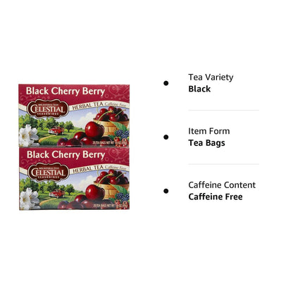 Celestial Seasonings Black Cherry Berry Herbal Tea – Caffeine-Free Bedtime Ritual for Restful Sleep, 20 Count