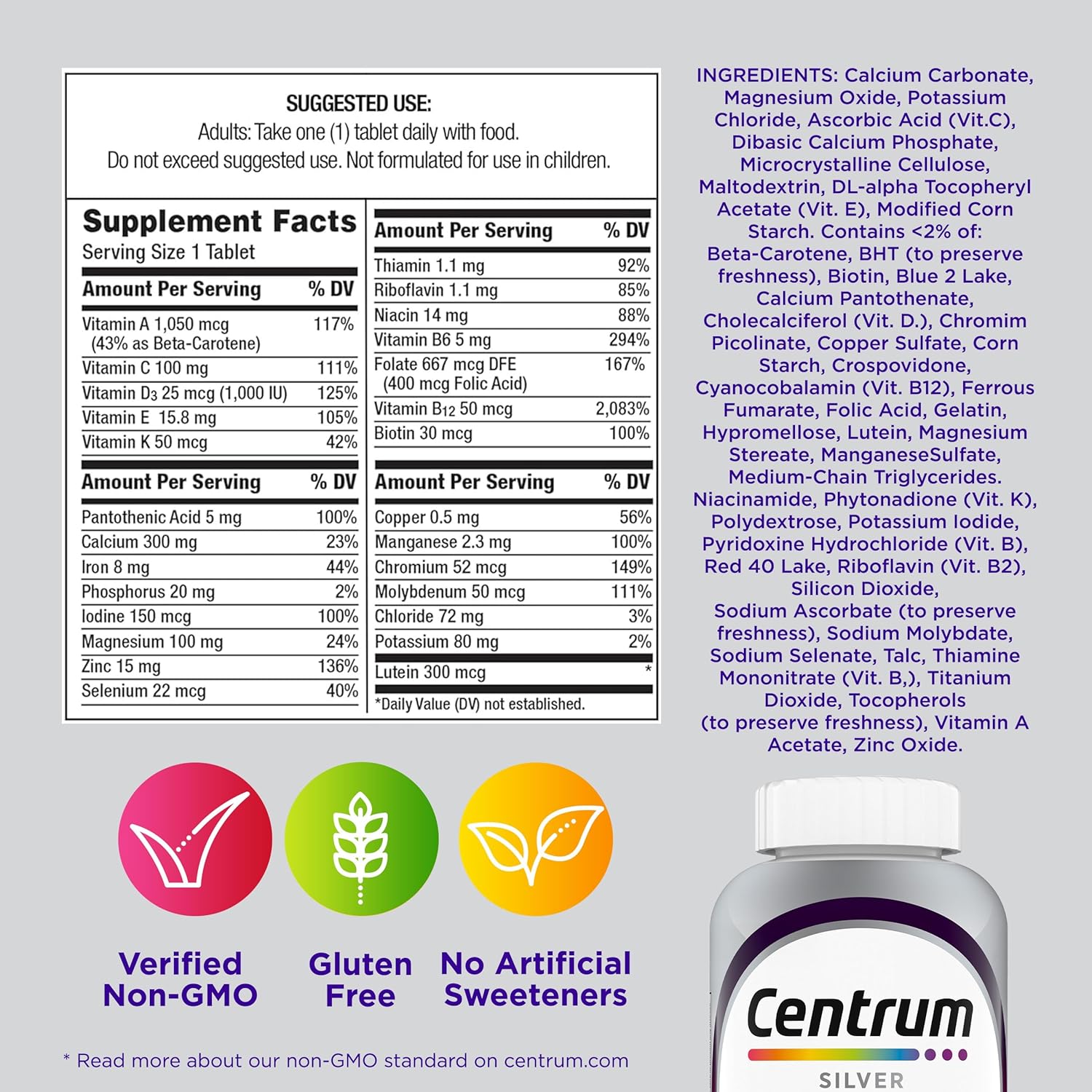 Centrum Silver Women 50+ Multivitamin – Morning Focus Supplement for GLP-1 Routine, Nutritional Gap Support - 200 Ct
