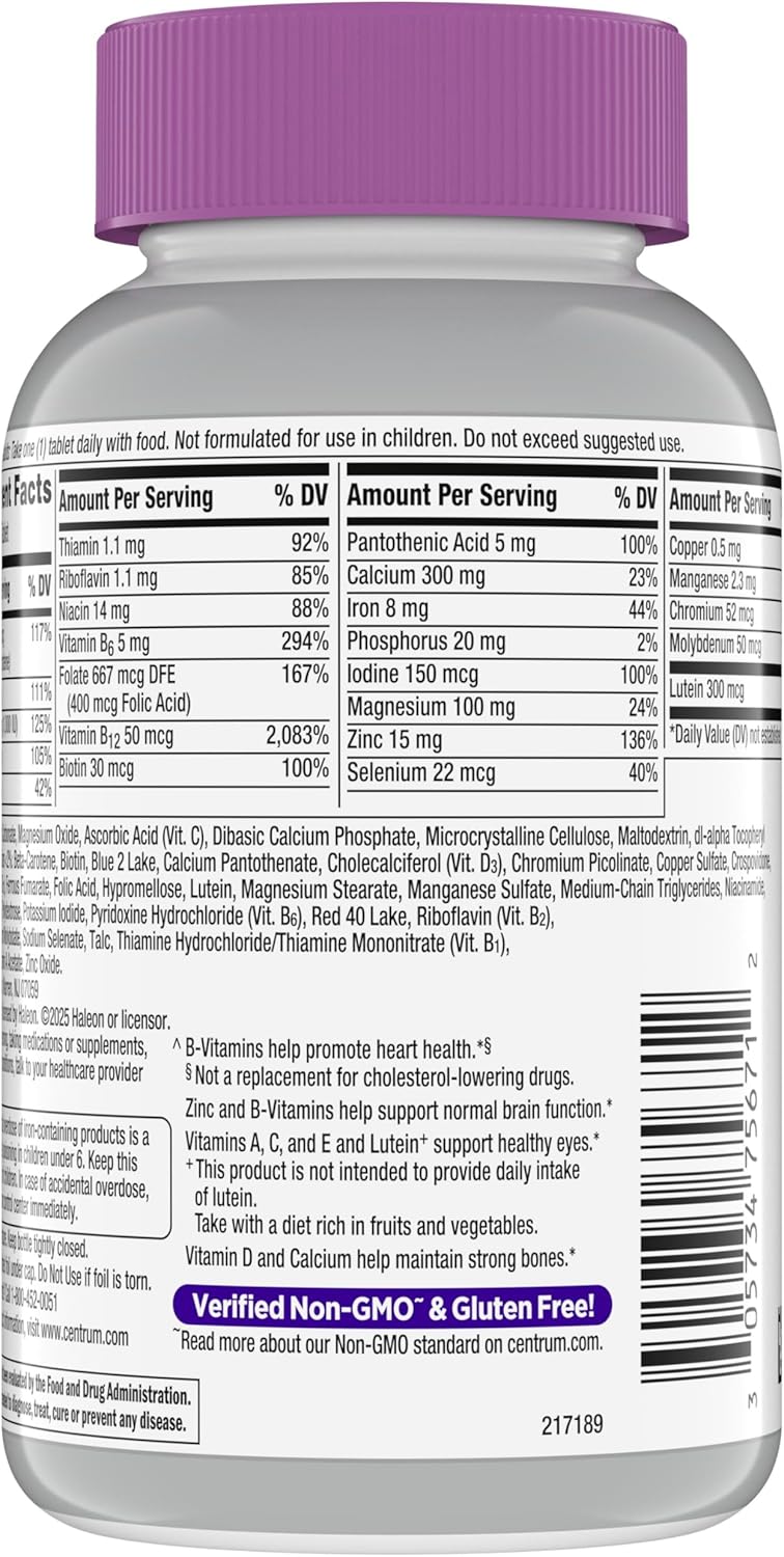 Centrum Silver Women 50+ Multivitamin – Morning Focus Supplement for GLP-1 Routine, Nutritional Gap Support - 200 Ct