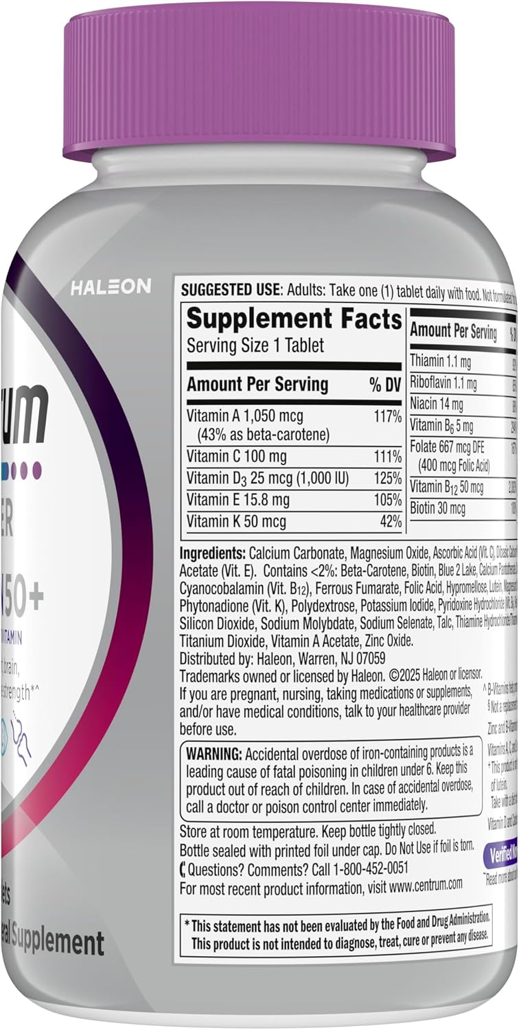 Centrum Silver Women 50+ Multivitamin – Morning Focus Supplement for GLP-1 Routine, Nutritional Gap Support - 200 Ct