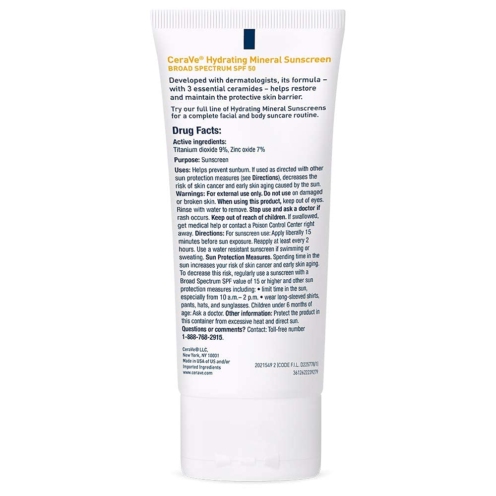 CeraVe 100% Mineral Sunscreen SPF 50 – Single-Step Daily SPF, Fragrance-Free Minimalist Skincare