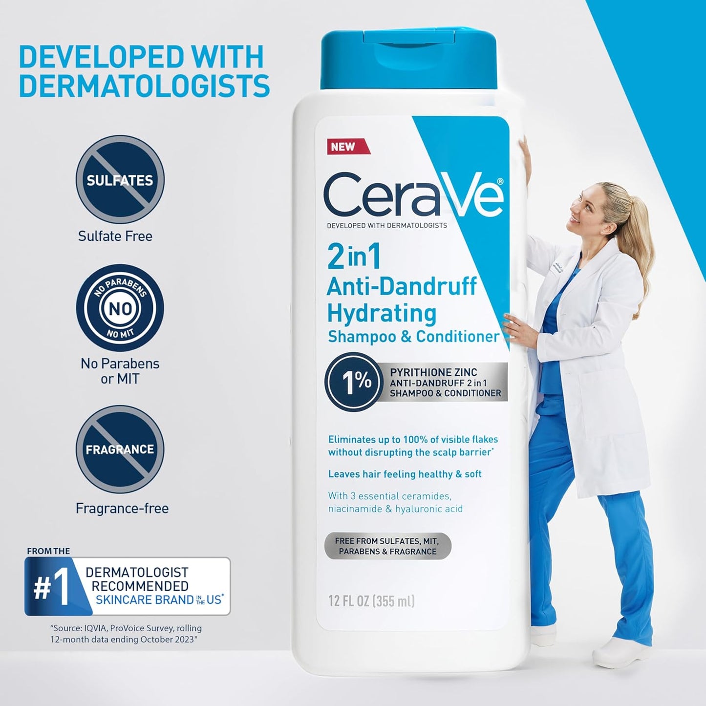 CeraVe 2-in-1 Anti-Dandruff Shampoo & Conditioner – Streamlined Scalp Care, One Clean Formula