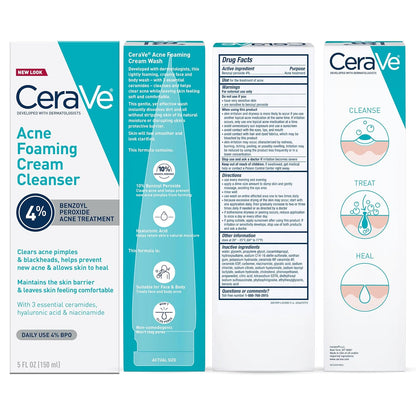 CeraVe Acne Foaming Cream Cleanser, Thoughtful Gift for Teens and Young Adults Dealing With Breakouts