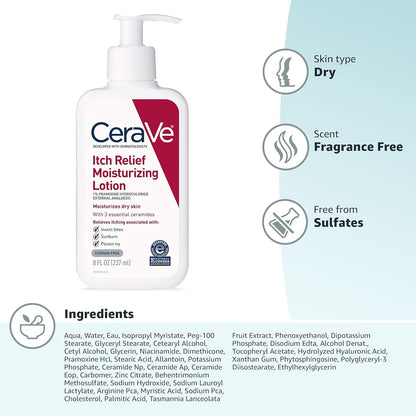CeraVe Anti-Itch Lotion as a Steroid Free Hydrocortisone Alternative, Dermatologist Tested Sensitive Skin Relief 8 oz