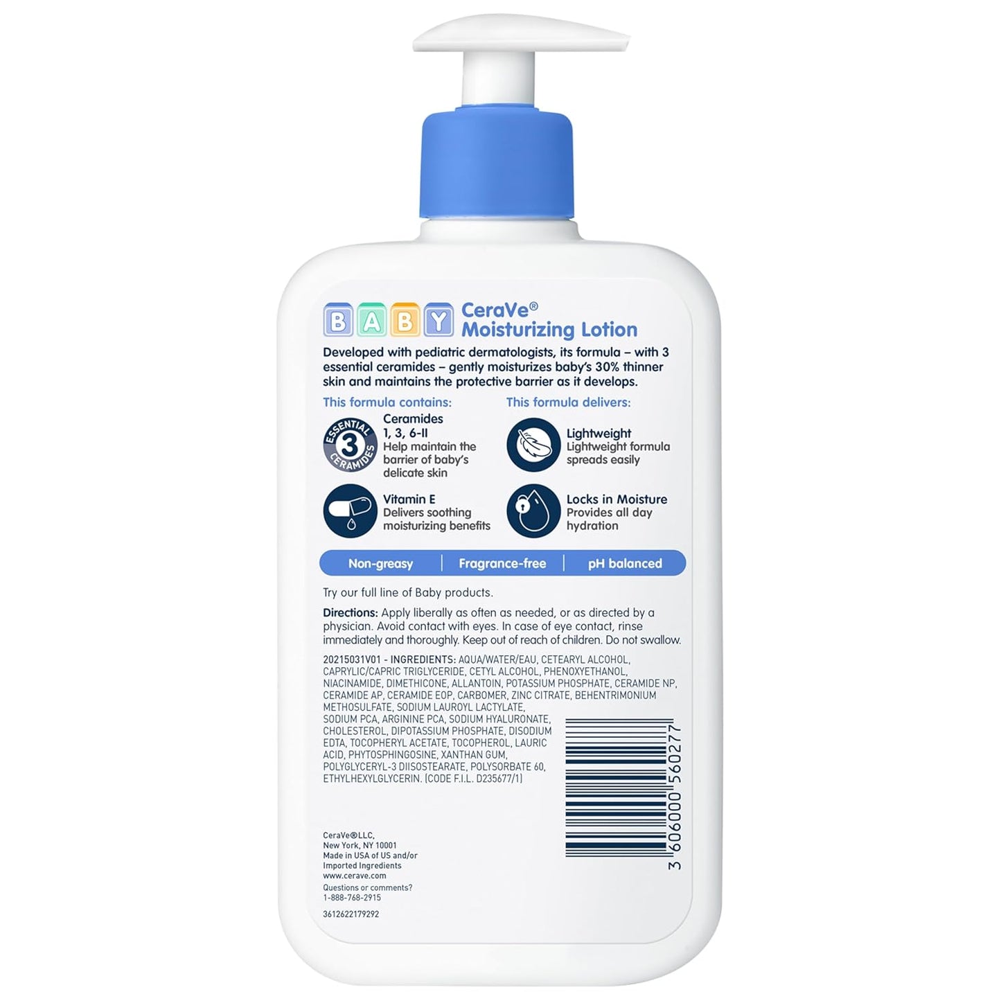 CeraVe Baby Lotion – Thoughtful Baby Shower Gift for New Parents, Gentle Newborn Moisturizer in 16 oz Bottle