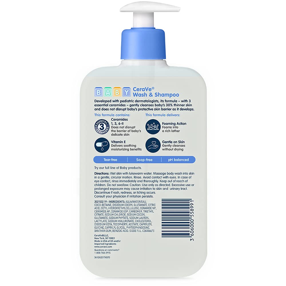 CeraVe Baby Wash & Shampoo 2-in-1 – Thoughtful Baby Shower Gift Basket Essential for New Parents