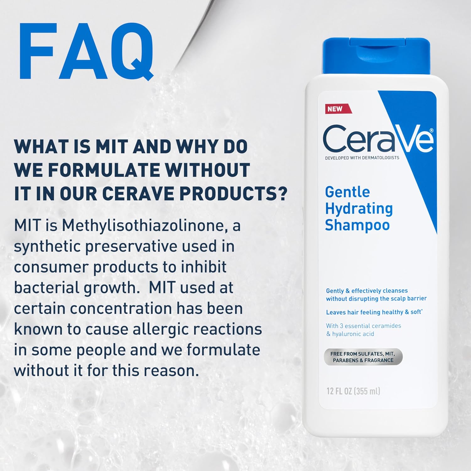 CeraVe Gentle Shampoo – Allergy-Tested Safe Cleanser for Reactive Skin and Sensitive Family Households