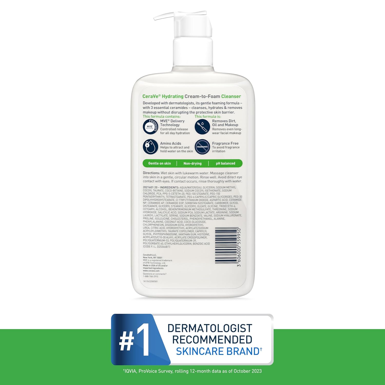 CeraVe Hydrating Cream To Foam Cleanser – Family-Safe Fragrance-Free Wash for Shared Bathroom Counters