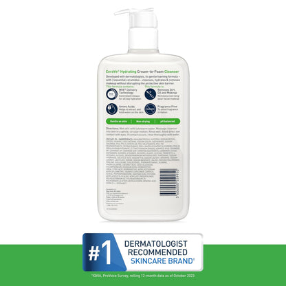 CeraVe Hydrating Cream To Foam Cleanser – Family-Safe Fragrance-Free Wash for Shared Bathroom Counters
