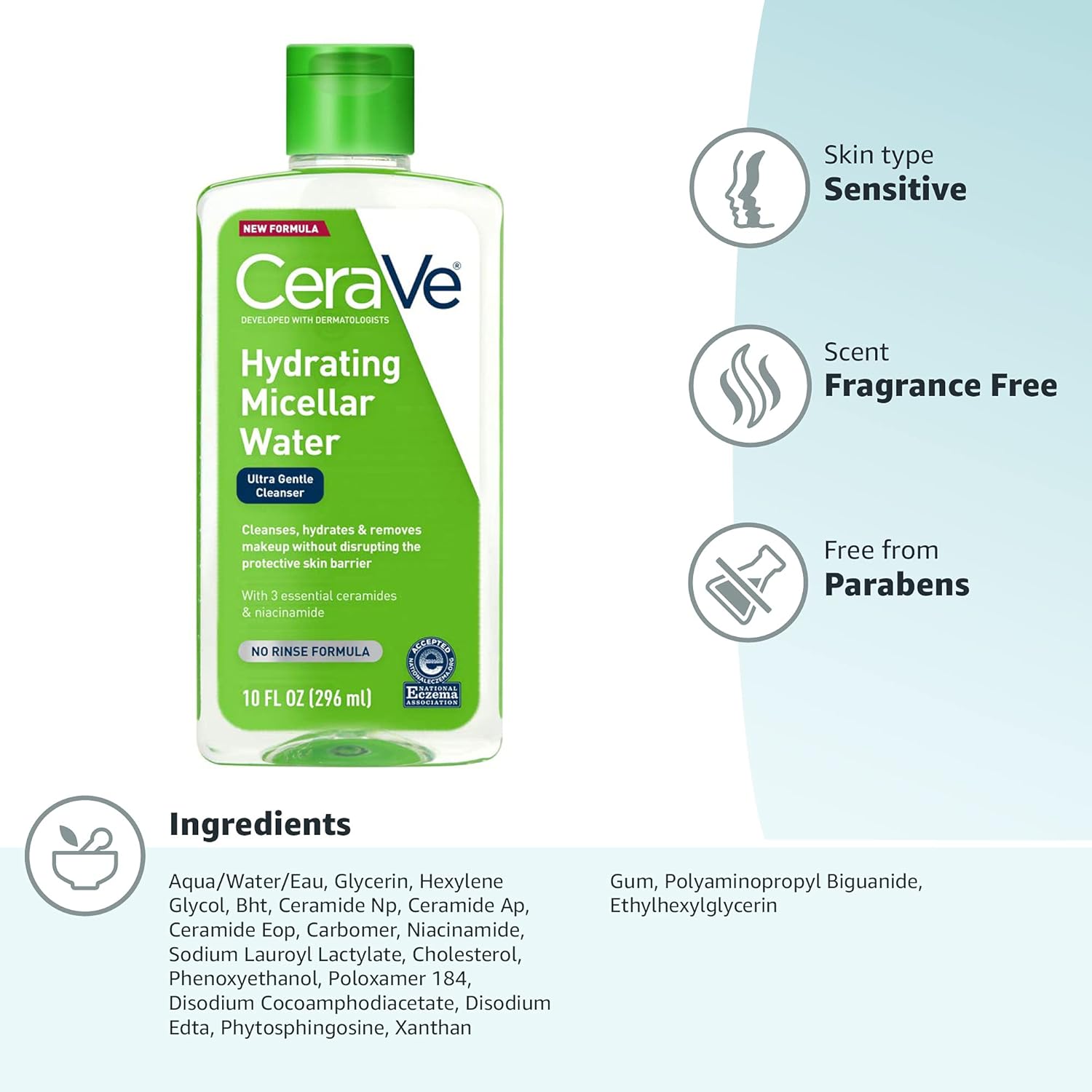 CeraVe Micellar Water – Safe Gentle Facial Cleanser for Sensitive Skin Care