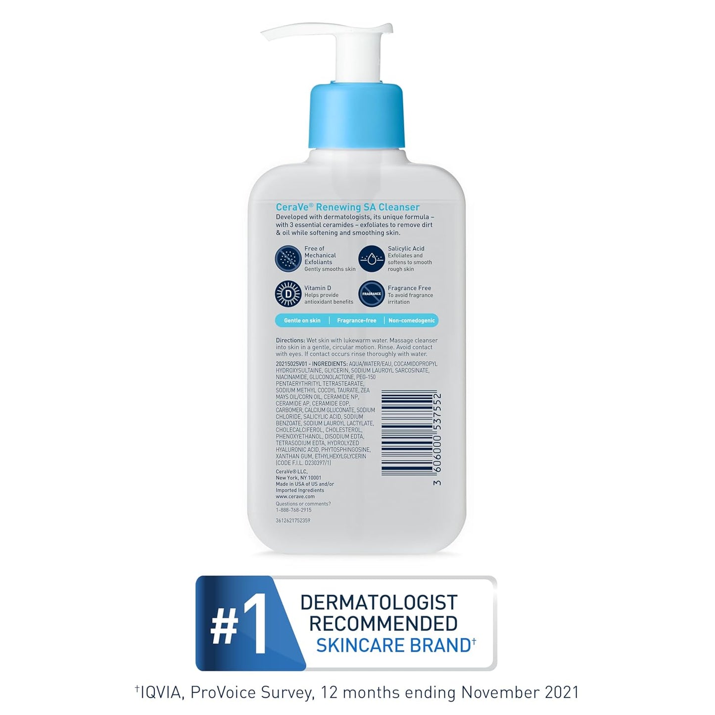 CeraVe Renewing Salicylic Acid Cleanser – Clean, Unscented Exfoliation for Streamlined Skincare
